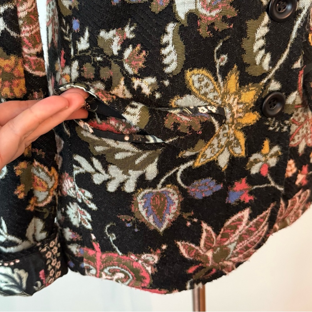 ✨ Aldo Martins Floral Knit Blazer Jacket Elbow Patch Cuffed Sleeve Barcelona S - Picture 8 of 16